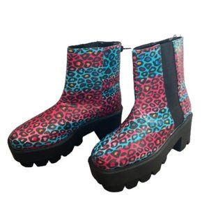 Bumper Unisex Faux Leather Cheetah Print Rave Platform Boots NEW Size 7.5
